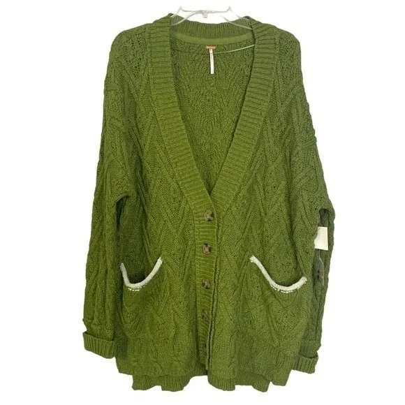 FREE PEOPLE MONTANA CABLE CARDIGAN SIZE XS IN AGED PINE NWOT - Picture 5 of 11